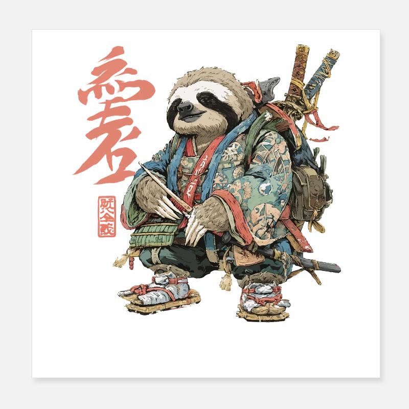 Sloth Samurai in Ukiyoe Armor Poster 8" x 8" (20x20 cm)