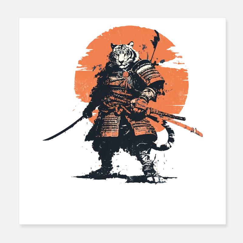 Tiger Samurai in Ember Moon Poster 8" x 8" (20x20 cm)