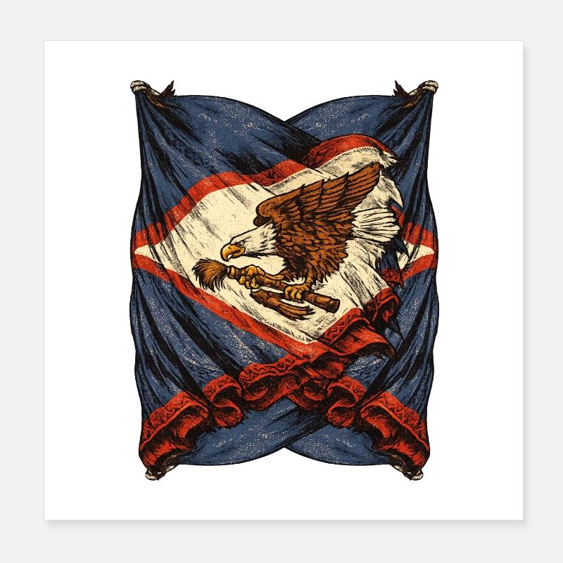 Vintage Adler Flagge Emblem mit Gewehr Poster 20x20 cm