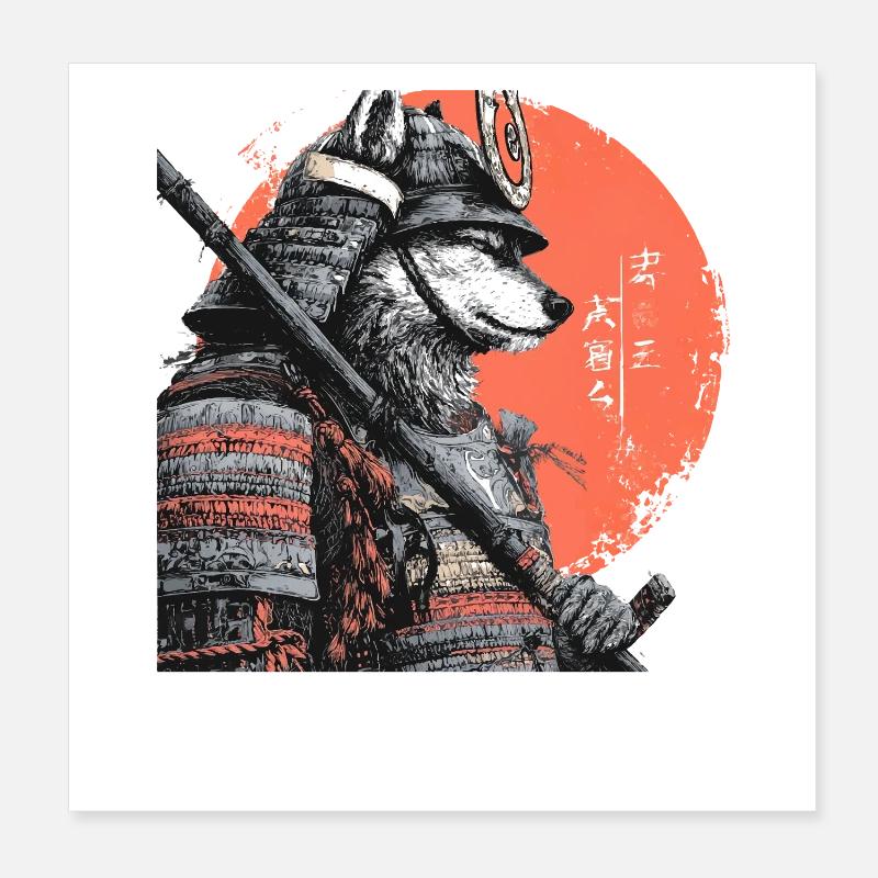 Wolf in Rüstung Samurai Poster 20x20 cm