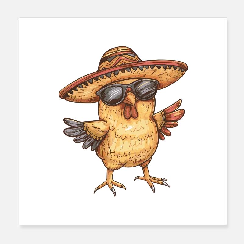Huhn Comic Lustig Sombrero Poster 20x20 cm