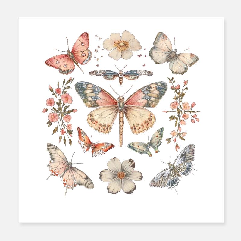 Boho-Cottagecore-Monarchfalter Poster 20x20 cm