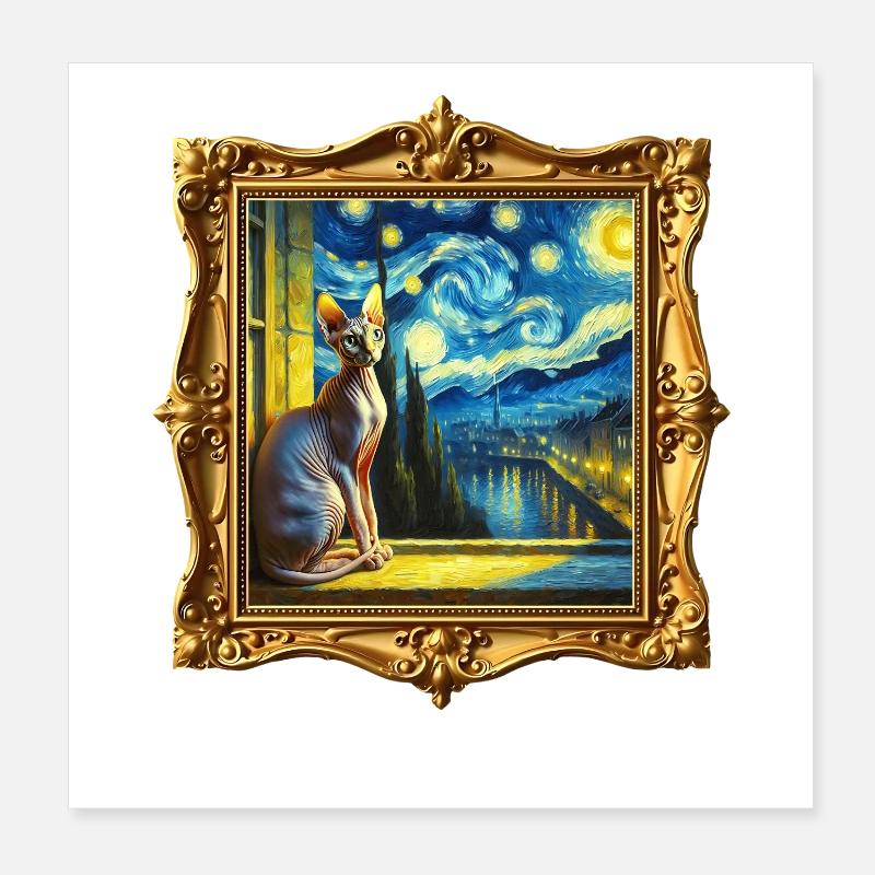 Sphynxkatze Starry Night Poster 20x20 cm