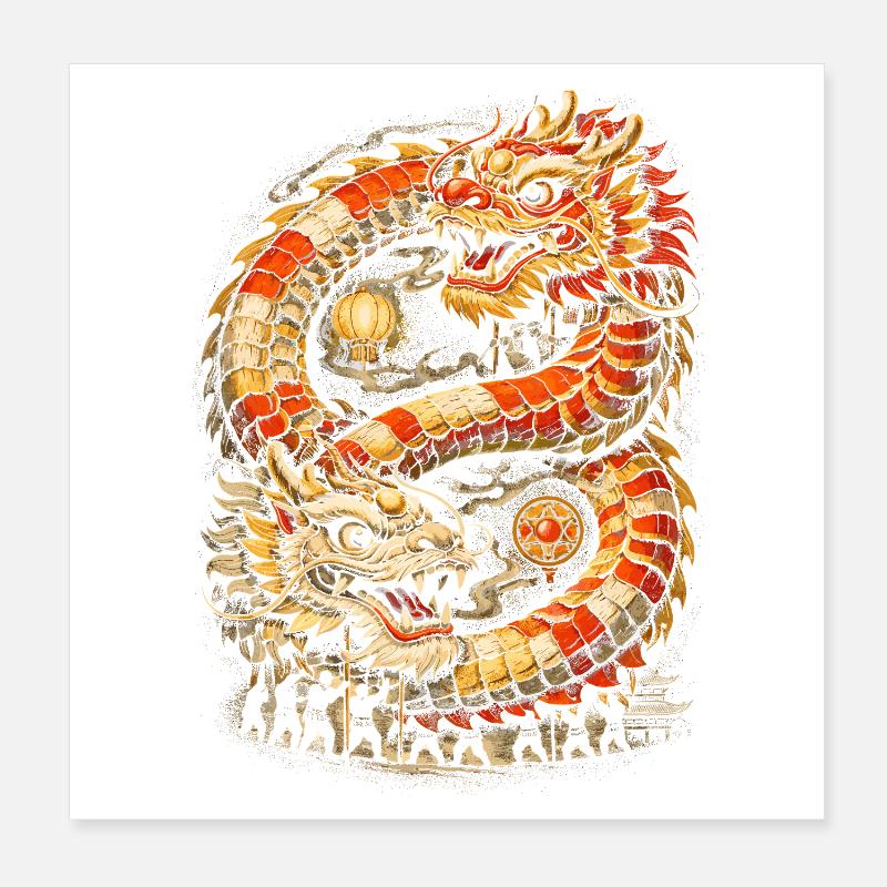 Dragon Dance Drachentanz Poster 20x20 cm