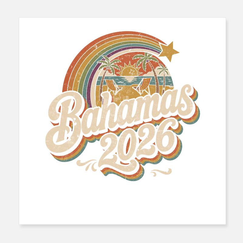 Bahamas 2026 Retro Sunset Poster 20x20 cm