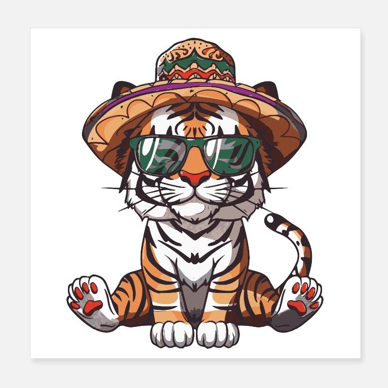 Sombrero drôle de Tiger Comic Poster 20 x 20 cm