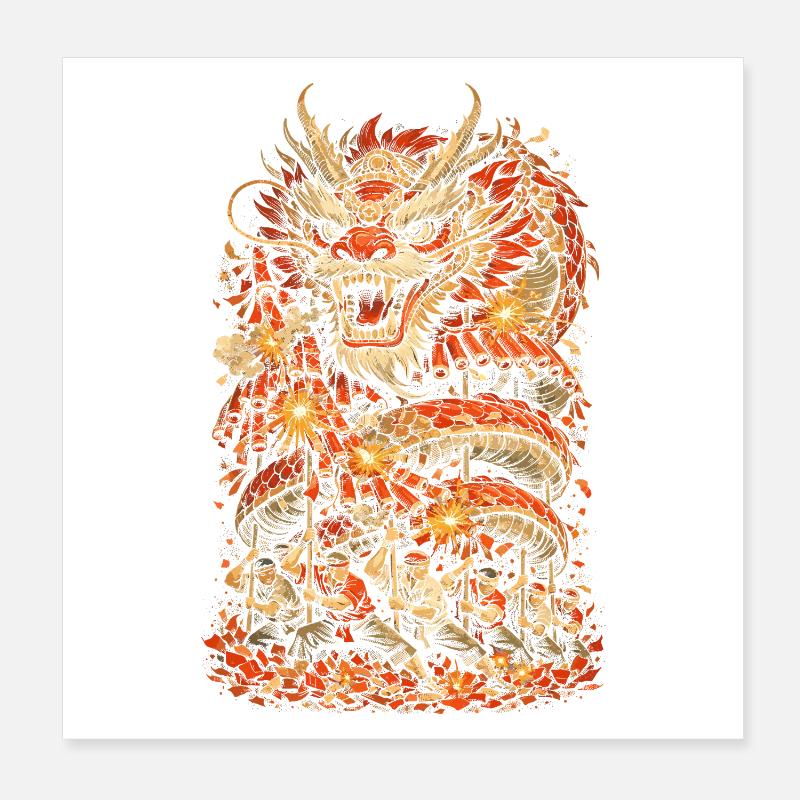 Dragon Dance Dragon Dance Fireworks Poster 8" x 8" (20x20 cm)