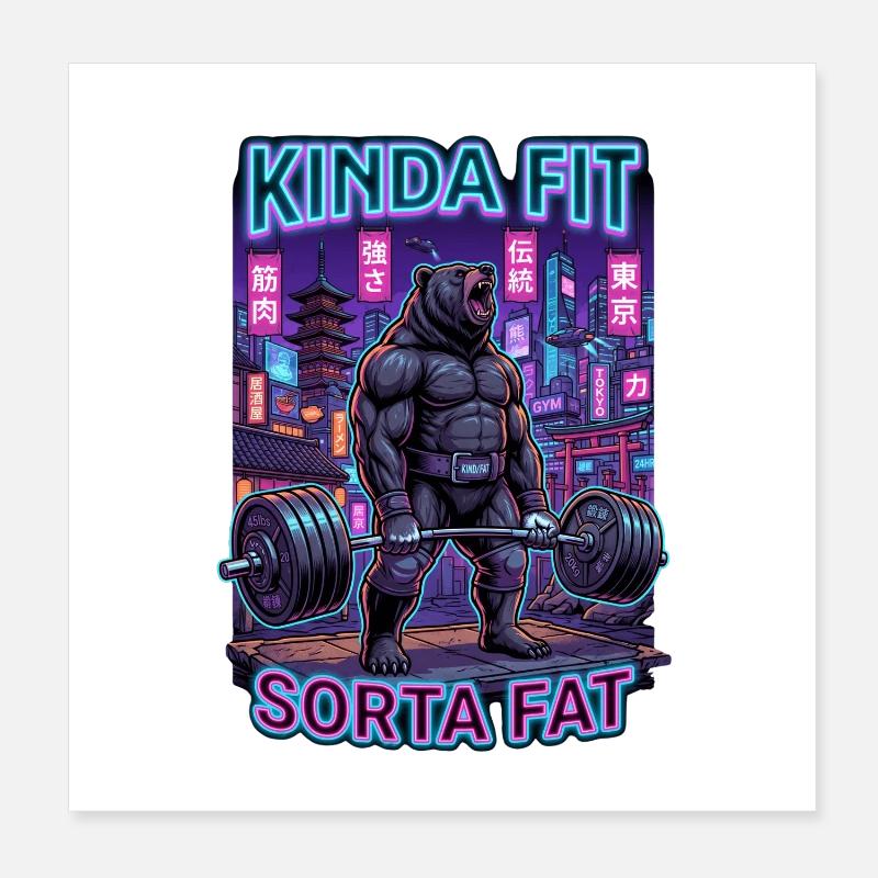 Kinda Fit Sorta Fat Bär Gewichtheben Poster 20x20 cm