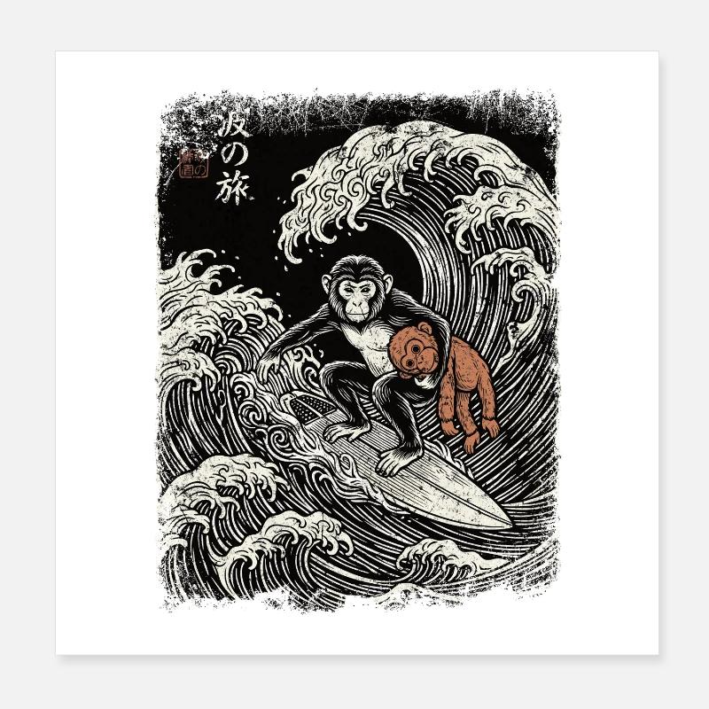 Ukiyo-e Baby Monkey Punch Poster 20x20 cm