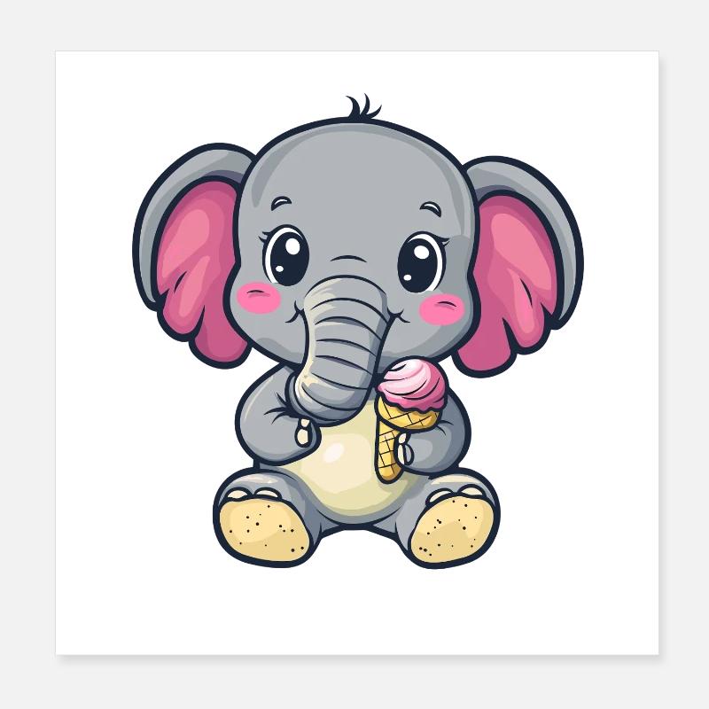 Petit éléphant en train de savourer une glace Poster 20 x 20 cm