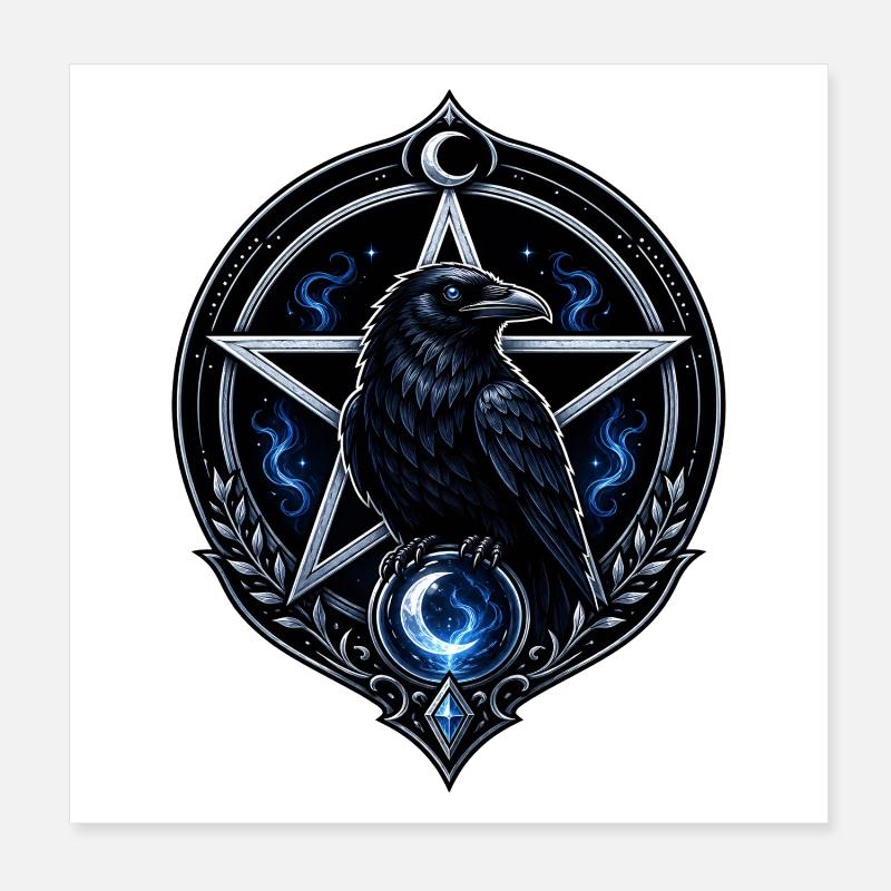 Pentagramme du Corbeau Mystique Poster 20 x 20 cm