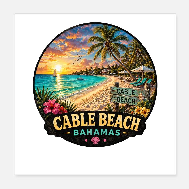 Cable Beach Vacation Nassau Caribbean Cruise Poster 8" x 8" (20x20 cm)