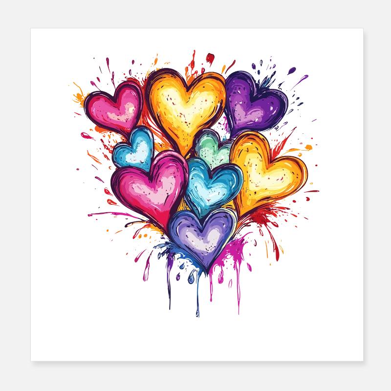 Colored Heart Splashes Poster 8" x 8" (20x20 cm)