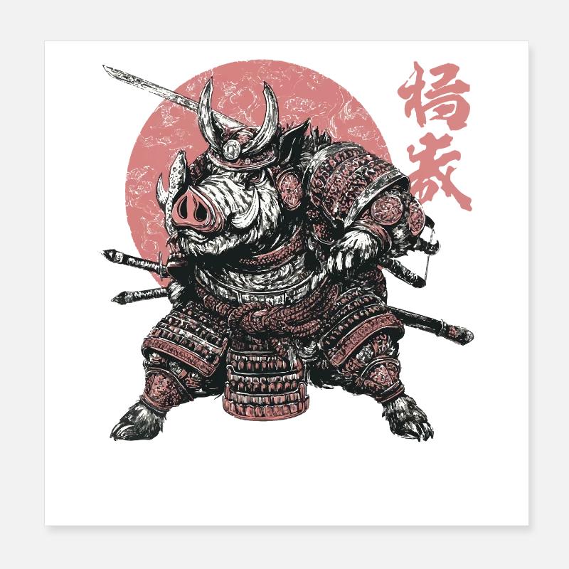 Samurai Boar Armor Clash Poster 8" x 8" (20x20 cm)