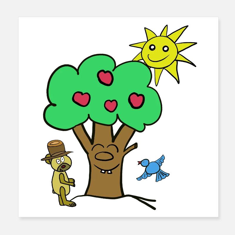 Teddy Apfelbaum Kinder Kind Bär Teddybär Poster 20x20 cm