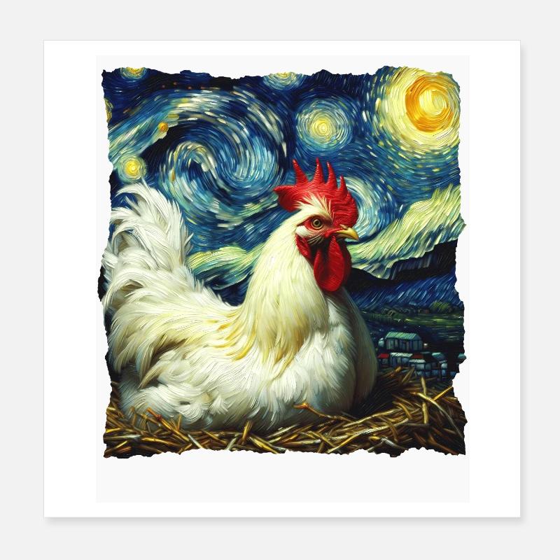 Nuit étoilée des poulets de Leghorn Poster 20 x 20 cm