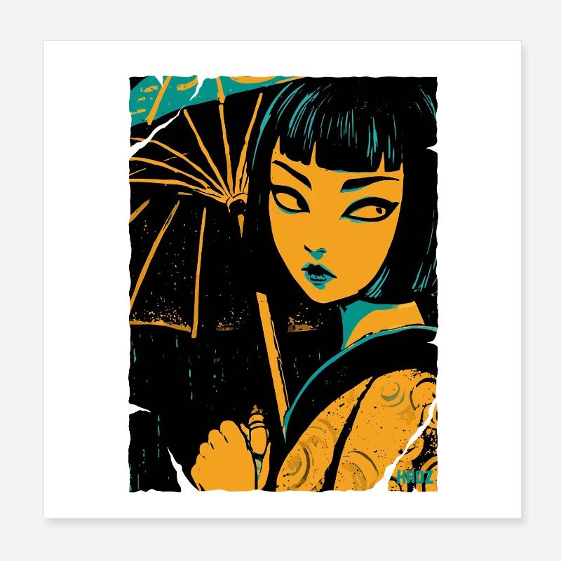 Geisha im Neonlicht Poster 20x20 cm