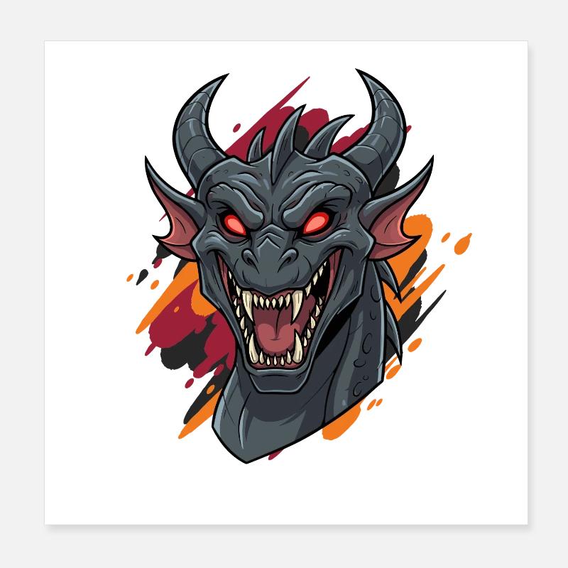 Tête de dragon avec accents de feu Poster 20 x 20 cm
