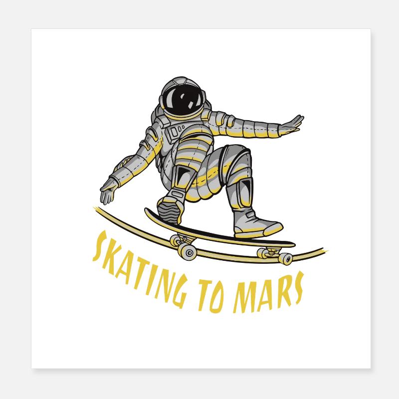 Skating to Mars Astronaut Skateboard Design Poster 20x20 cm