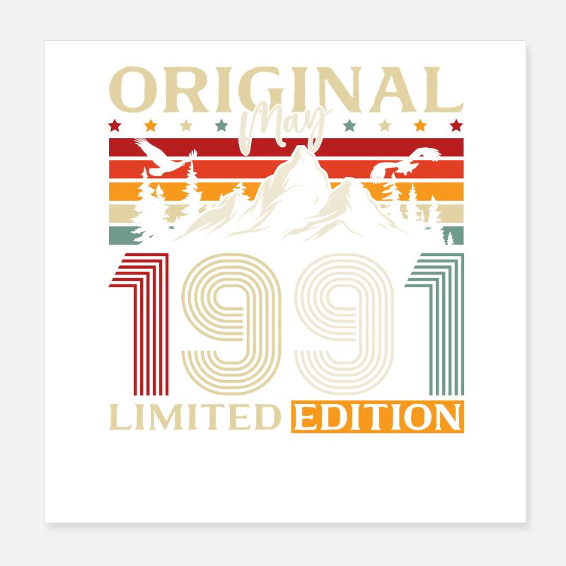 35. Geburtstag Geschenk Original Mai 1991 Poster 20x20 cm