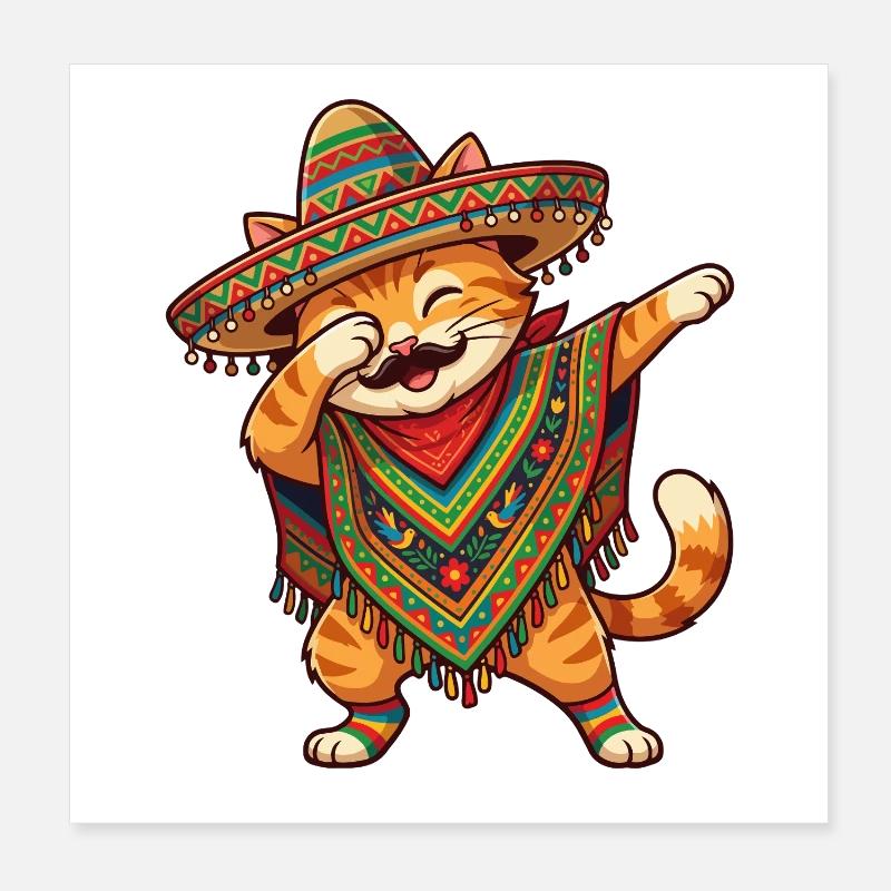 Poncho Cinco de Mayo funny Mexican Cat Dab Poster 20 x 20 cm