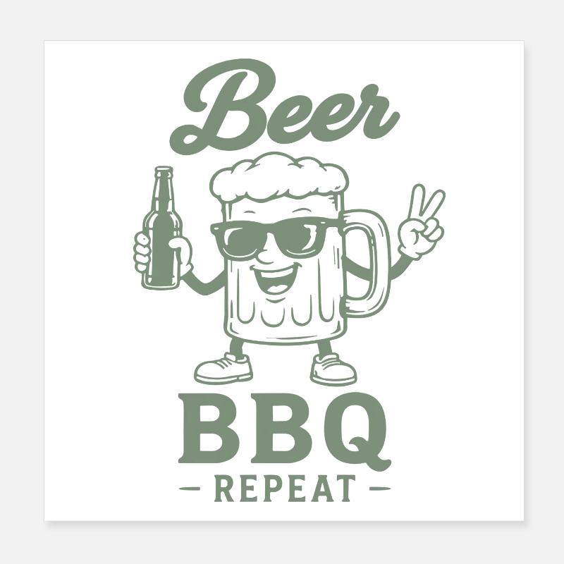 BEER BBQ REPEAT Grillen Bier Grafik Poster 20x20 cm