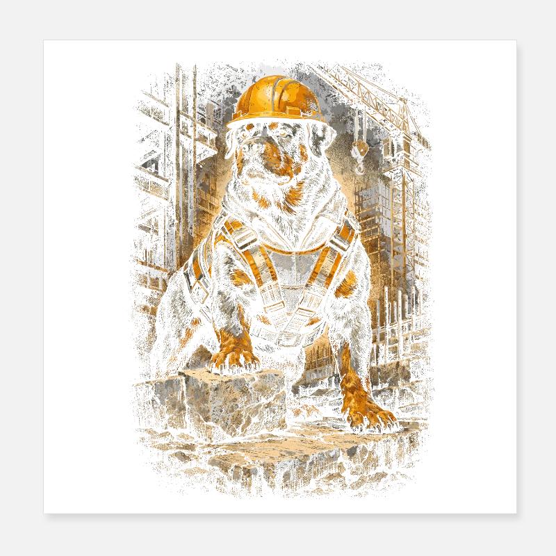 Rottweiler Dog Construction Worker Poster 8" x 8" (20x20 cm)