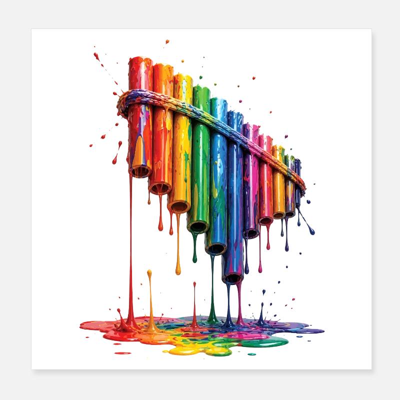 Pan flute with dripping paint Poster 8" x 8" (20x20 cm)