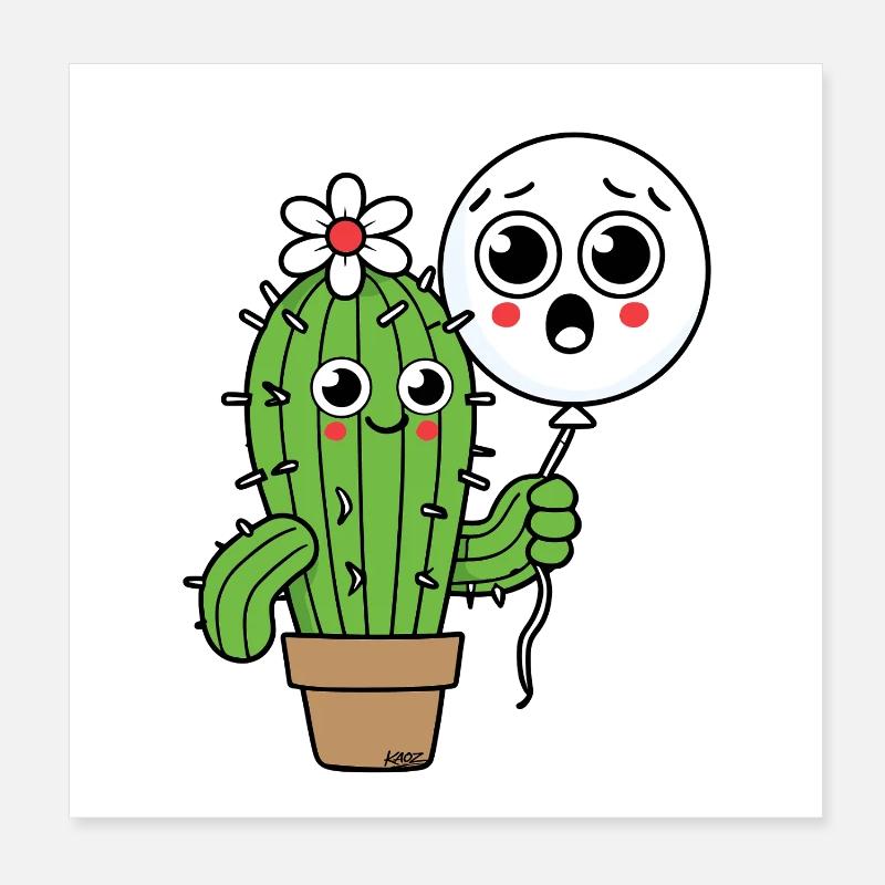 Cactus Buddy and Balloon Ghost Poster 8" x 8" (20x20 cm)