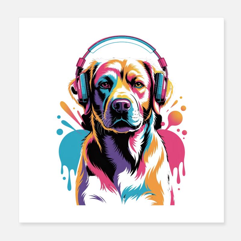 Labrador mit Kopfhörer Poster 20x20 cm