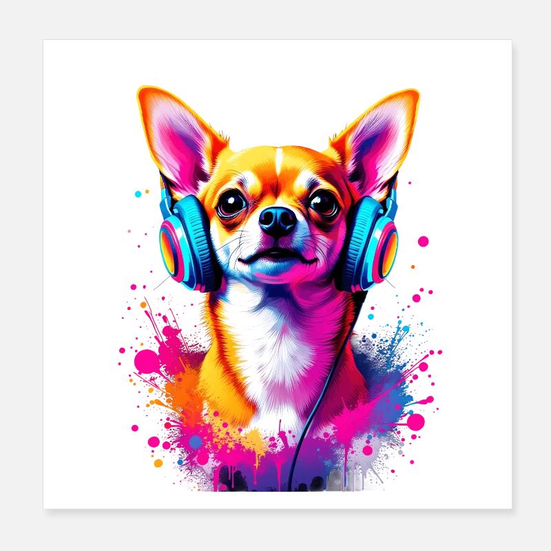 Chihuahua mit Kopfhörer Poster 20x20 cm