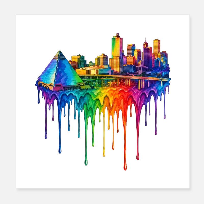 Memphis Tennessee Dripping Art Poster 8" x 8" (20x20 cm)