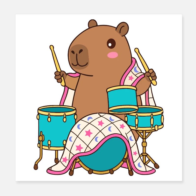 Drumming Capybara Parade - Little Drummer Poster 8" x 8" (20x20 cm)