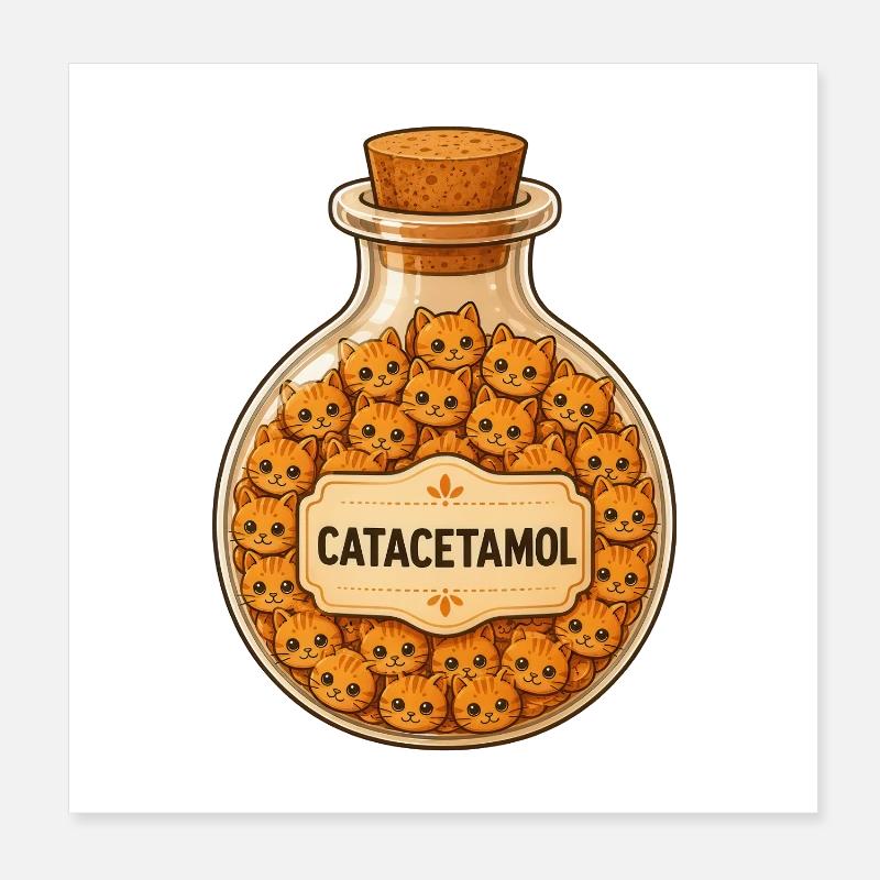 Catacetamol-Flasche der Katzen Poster 20x20 cm