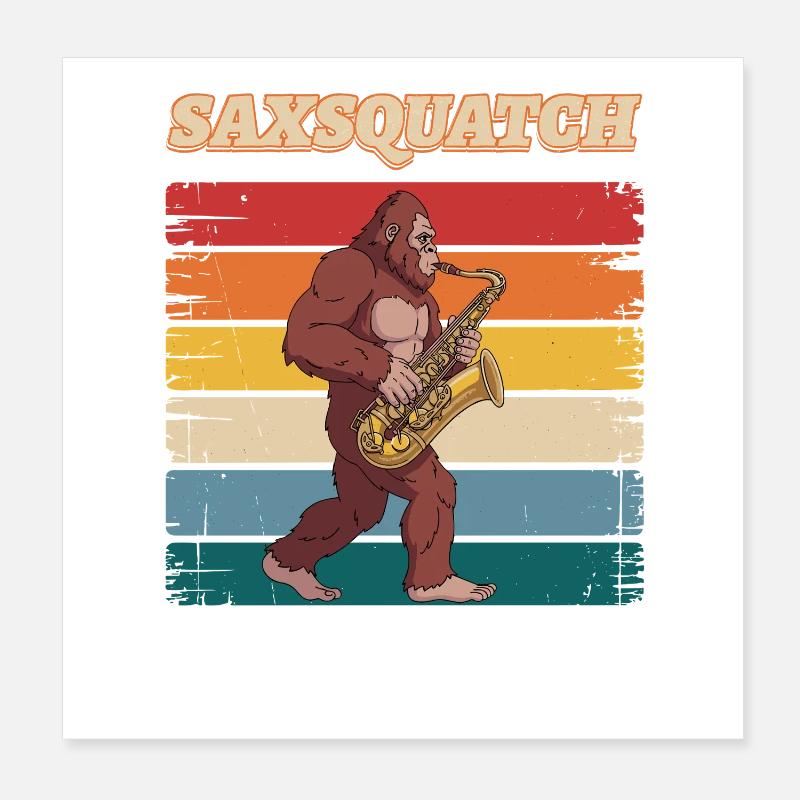 Sax Squatch sur des rayures rétro Poster 20 x 20 cm