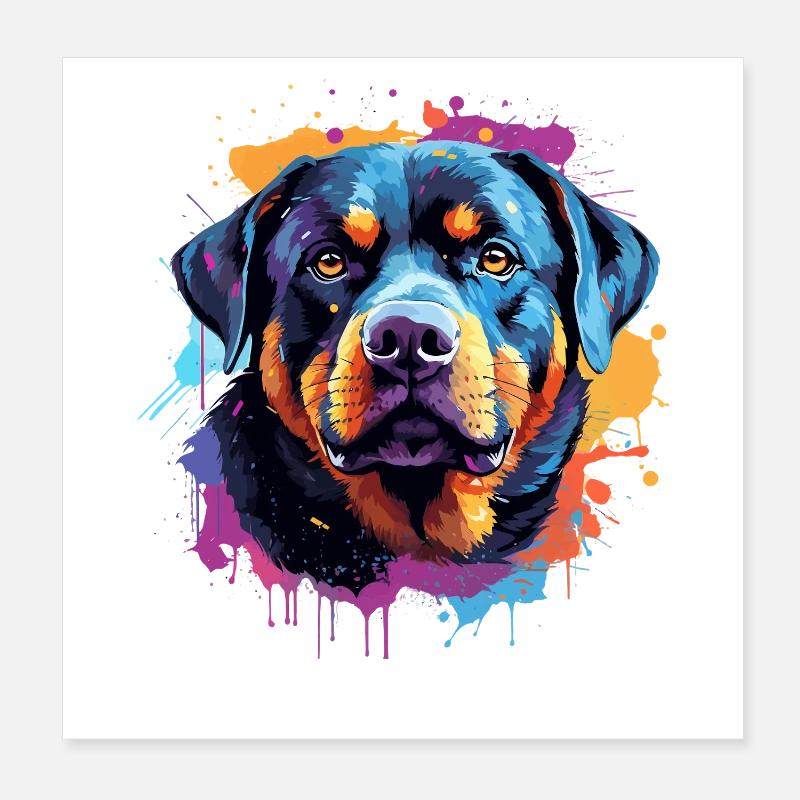 Farbenfrohes Splash-Rottweiler-Porträt Poster 20x20 cm