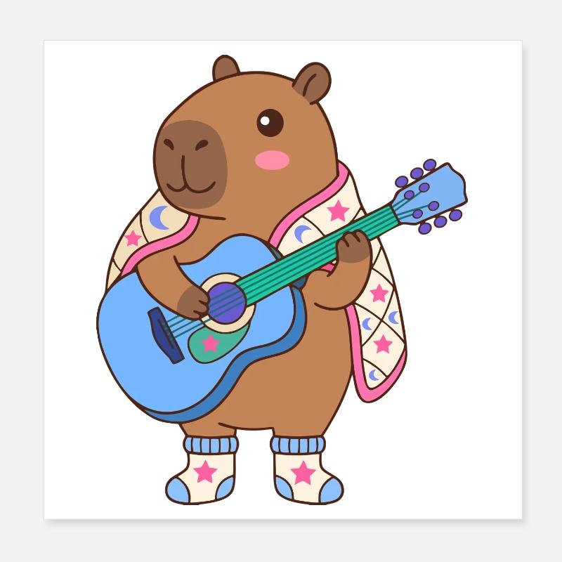 Guitar Capibara dans Star Cape - Drôle d’animal kawaii Poster 20 x 20 cm