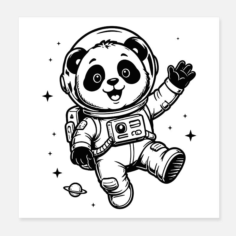 Astronaut Panda Weltraum Winken Abenteuer Poster 20x20 cm