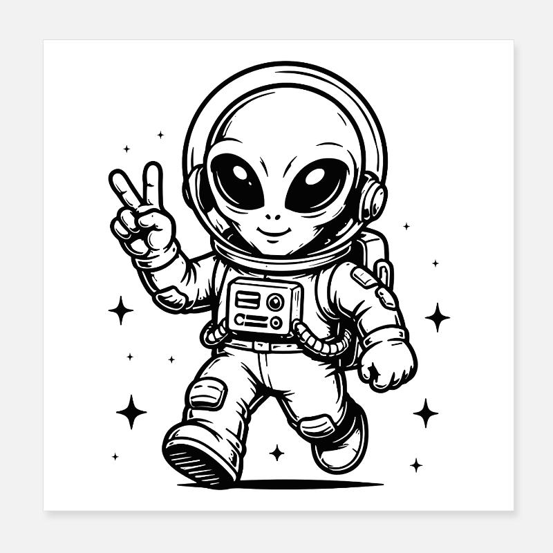 Astronaut Alien Peace in Space Poster 8" x 8" (20x20 cm)