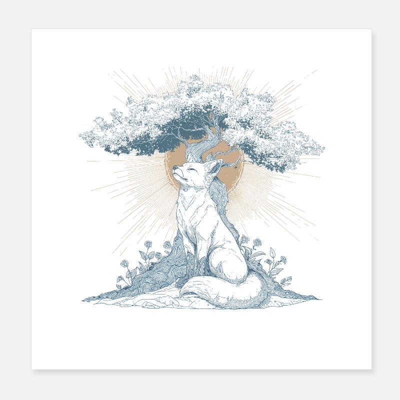 Renard Mystique - Bonsaï Éclairé Poster 20 x 20 cm