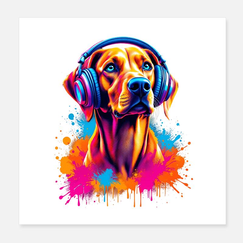 Viszla with headphones Poster 8" x 8" (20x20 cm)