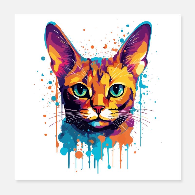 Bunte Splash-Kunst Abessinianisches Katzengesicht Poster 20x20 cm
