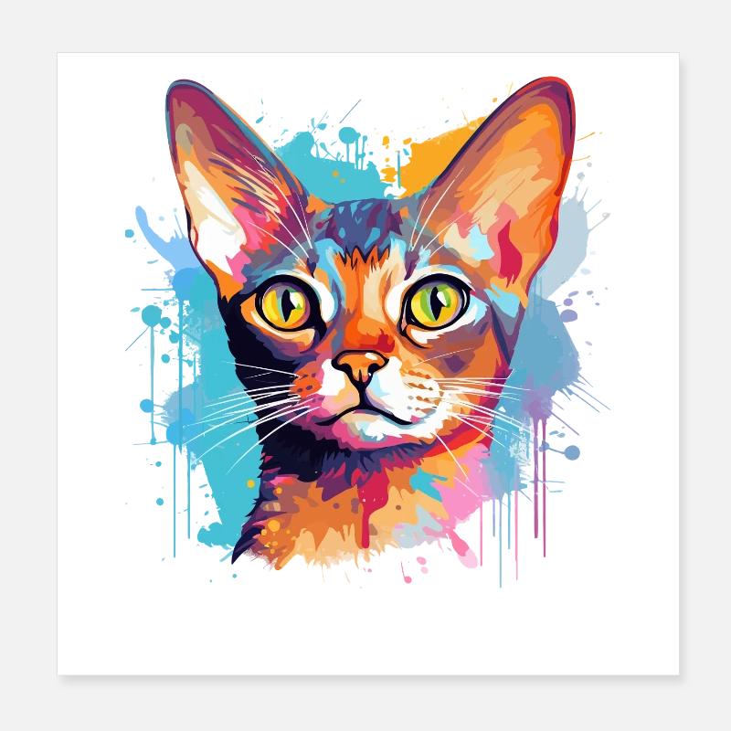 Abessinisches Katzengesicht – bunte Splash-Kunst Poster 20x20 cm