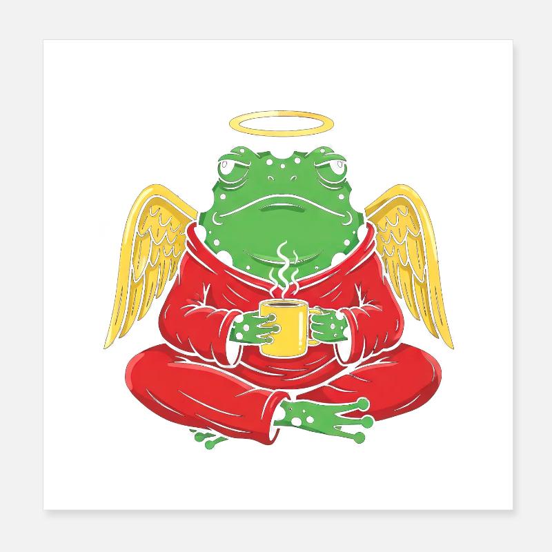 Grenouille ange avec tasse à café Poster 20 x 20 cm