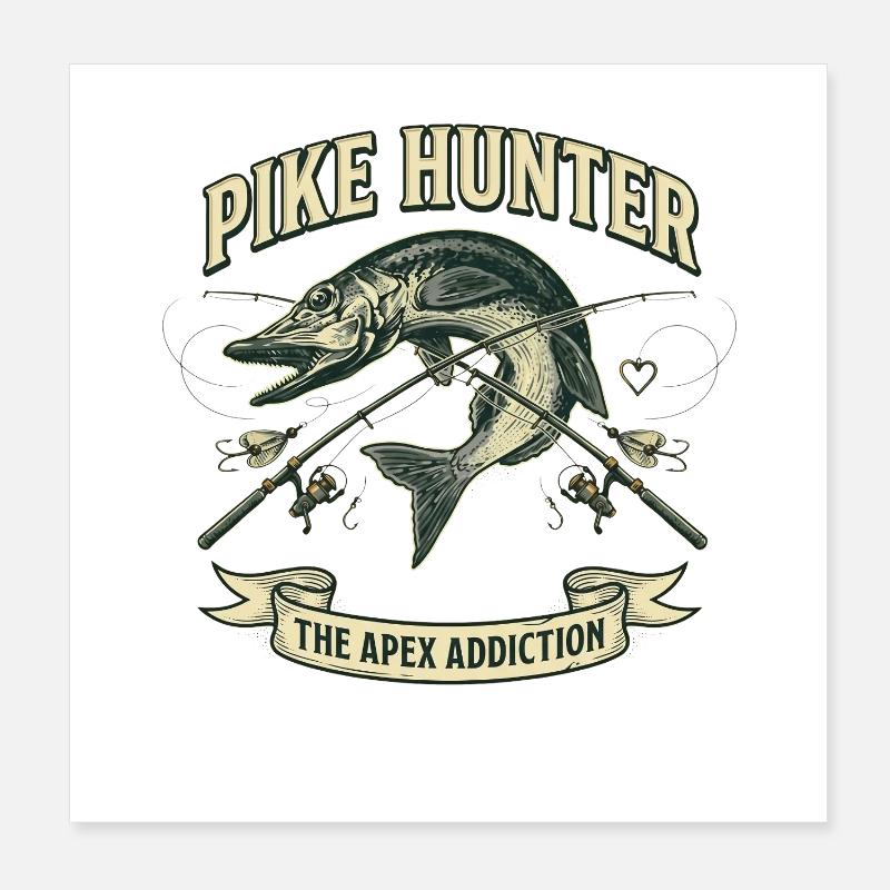 Pike Hunter Pêcheur Predator Vintage Poster 20 x 20 cm