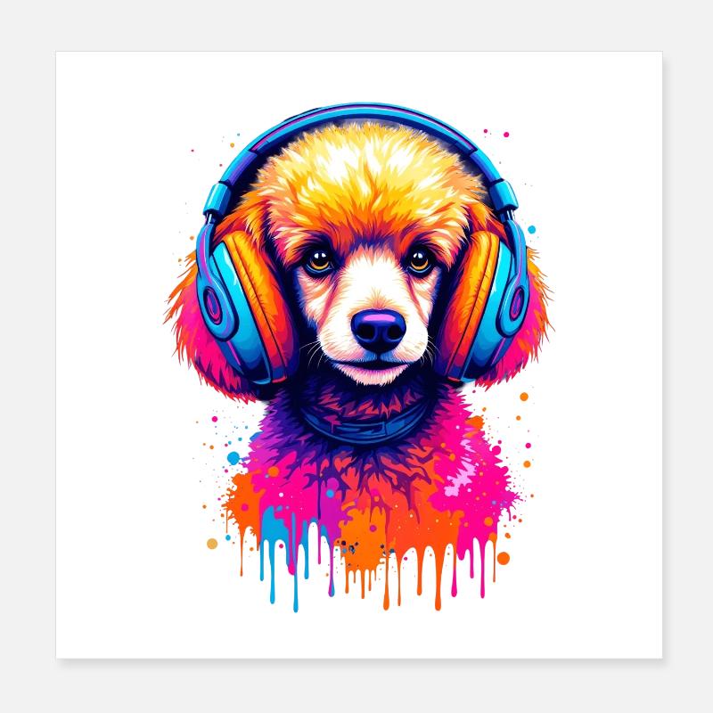 Caniche avec un casque Poster 20 x 20 cm