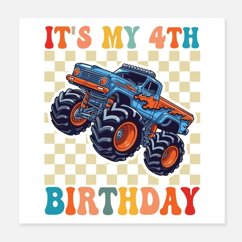 4ter Geburtstag Monstertruck Poster 20x20 cm
