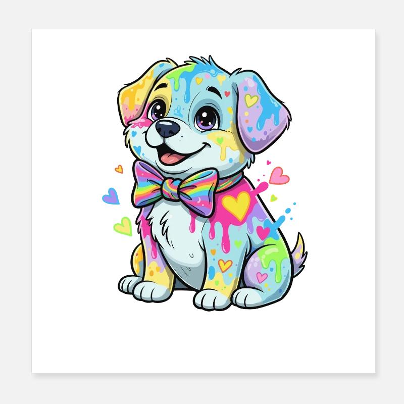 Bunter Welpe mit Regenbogenflecken Poster 20x20 cm