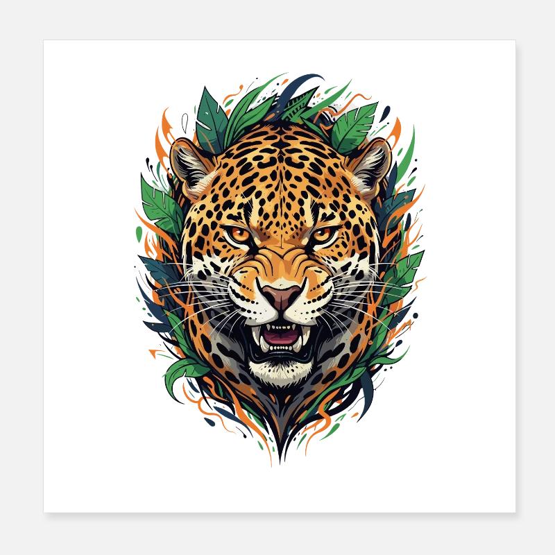 Jaguar head in jungle frame Poster 8" x 8" (20x20 cm)