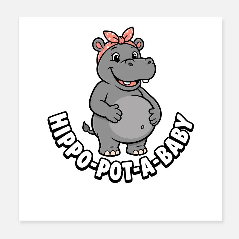 Mère enceinte Hippopotam-un-bébé Hippopotam-un-bébé Hippopotame Poster 20 x 20 cm